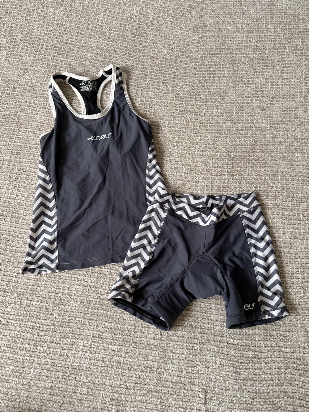 Coeur Women’s Black Chevron Bike Shorts and tank top